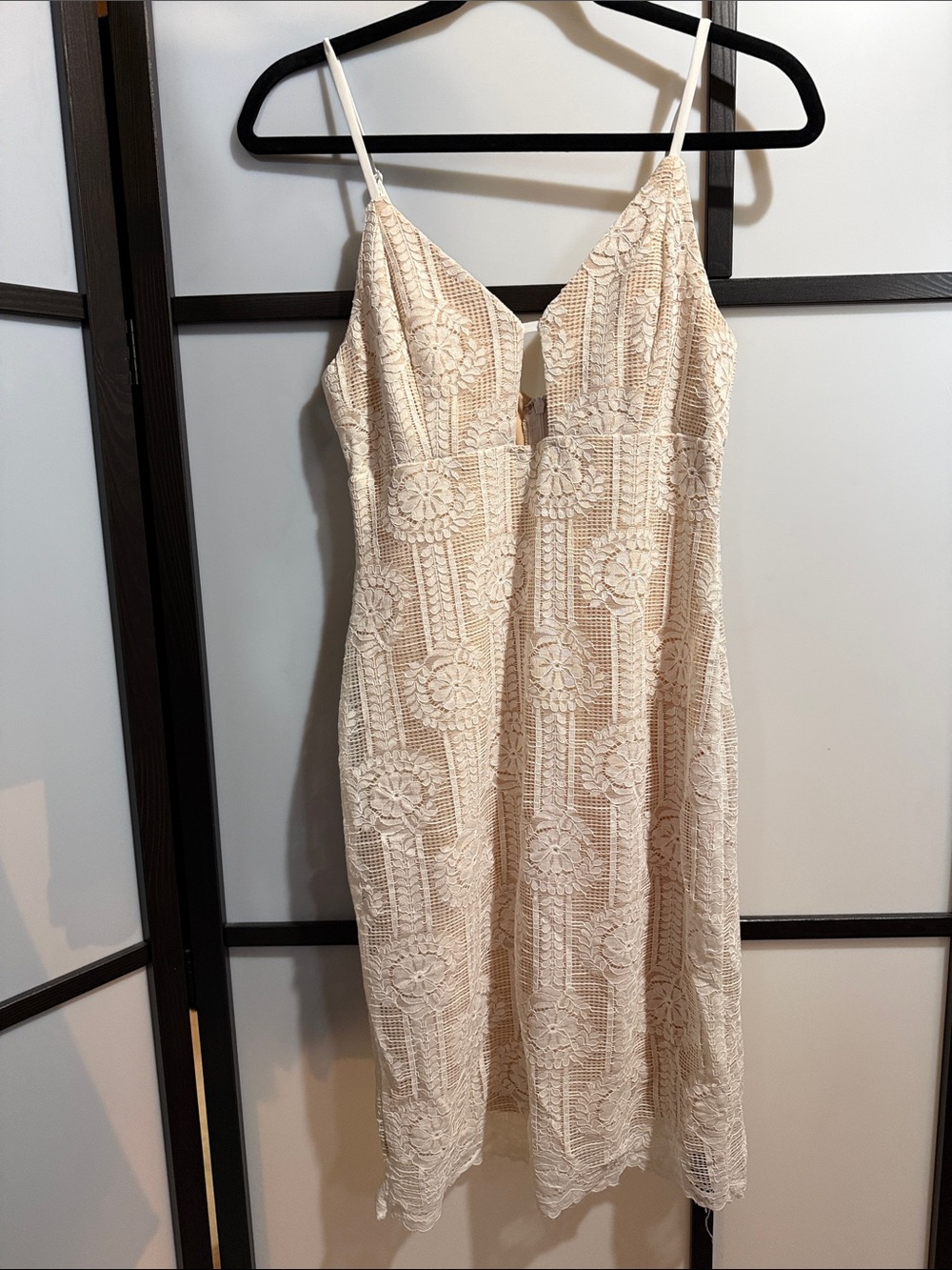 Lulu's Cream Crochet Lace Spaghetti-Strap Midi Dress
